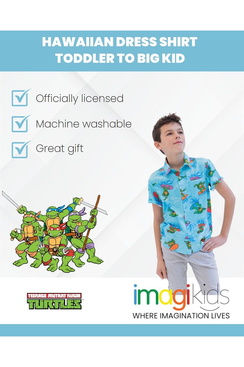 Hawaiian Short Sleeve Button Down Shirt, Alternate, color, TMNT Light Blue