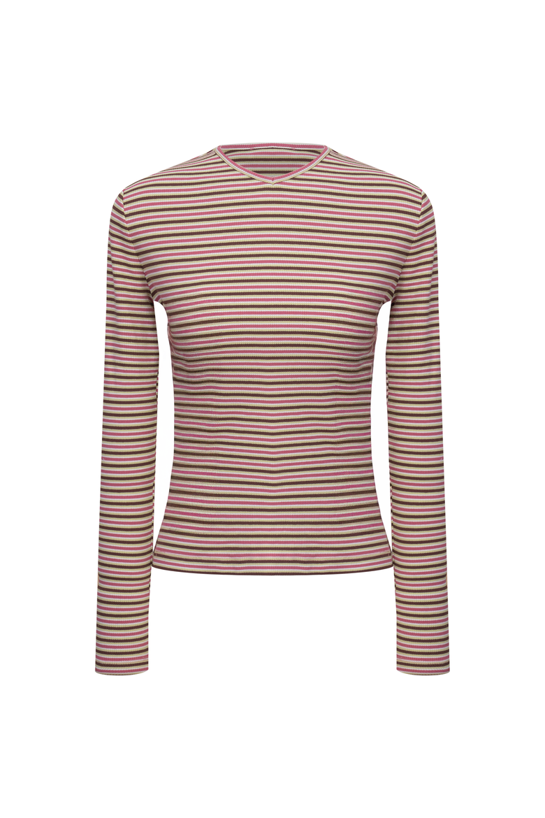 Dolman V-Neck Striped Long Sleeve Tee, Main, color, Champagn