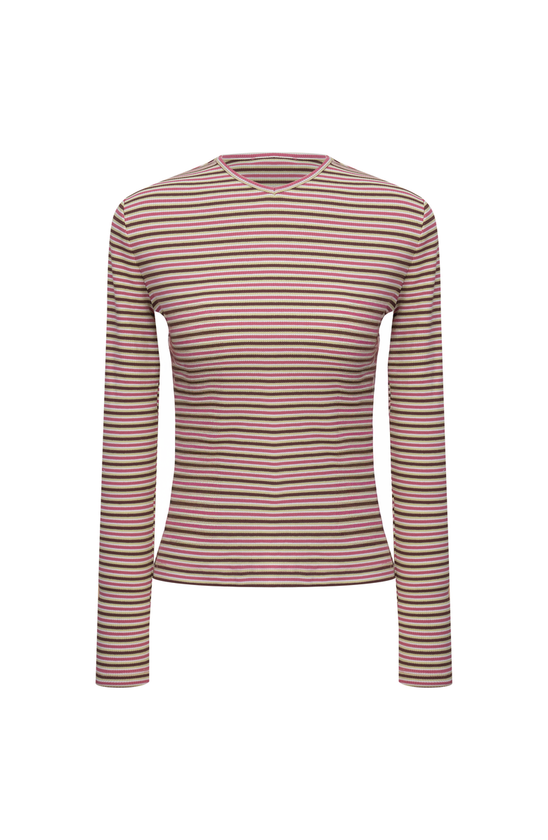 Dot Dolman V-Neck Striped Long Sleeve Tee, Main, color, Champagn