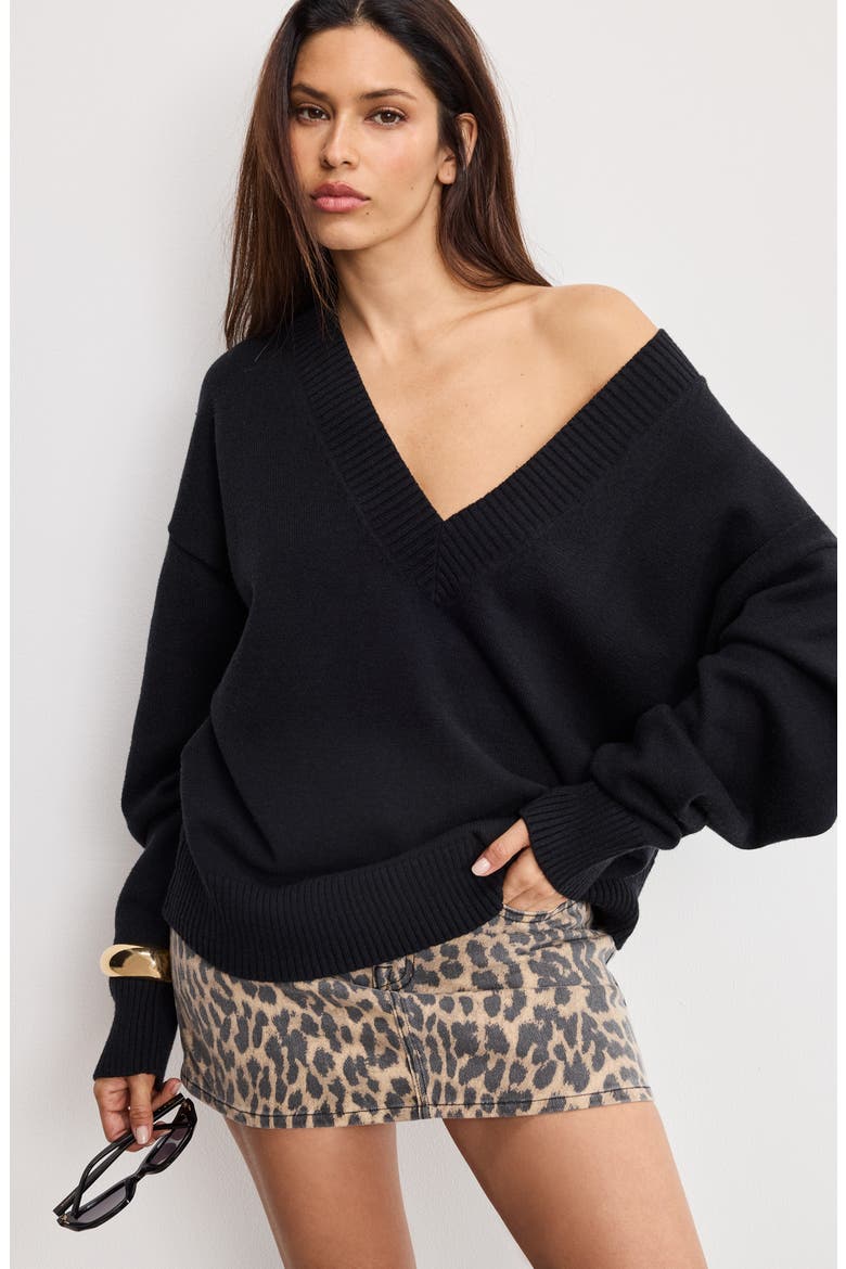 Oversize V-Neck Sweater, Alternate, color, BLACK001