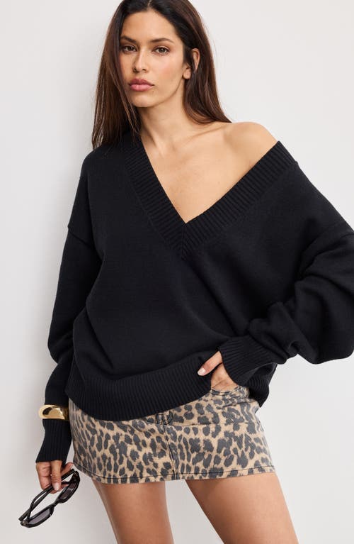 Good American Knit Deep V Knit Sweater Black001 In Black