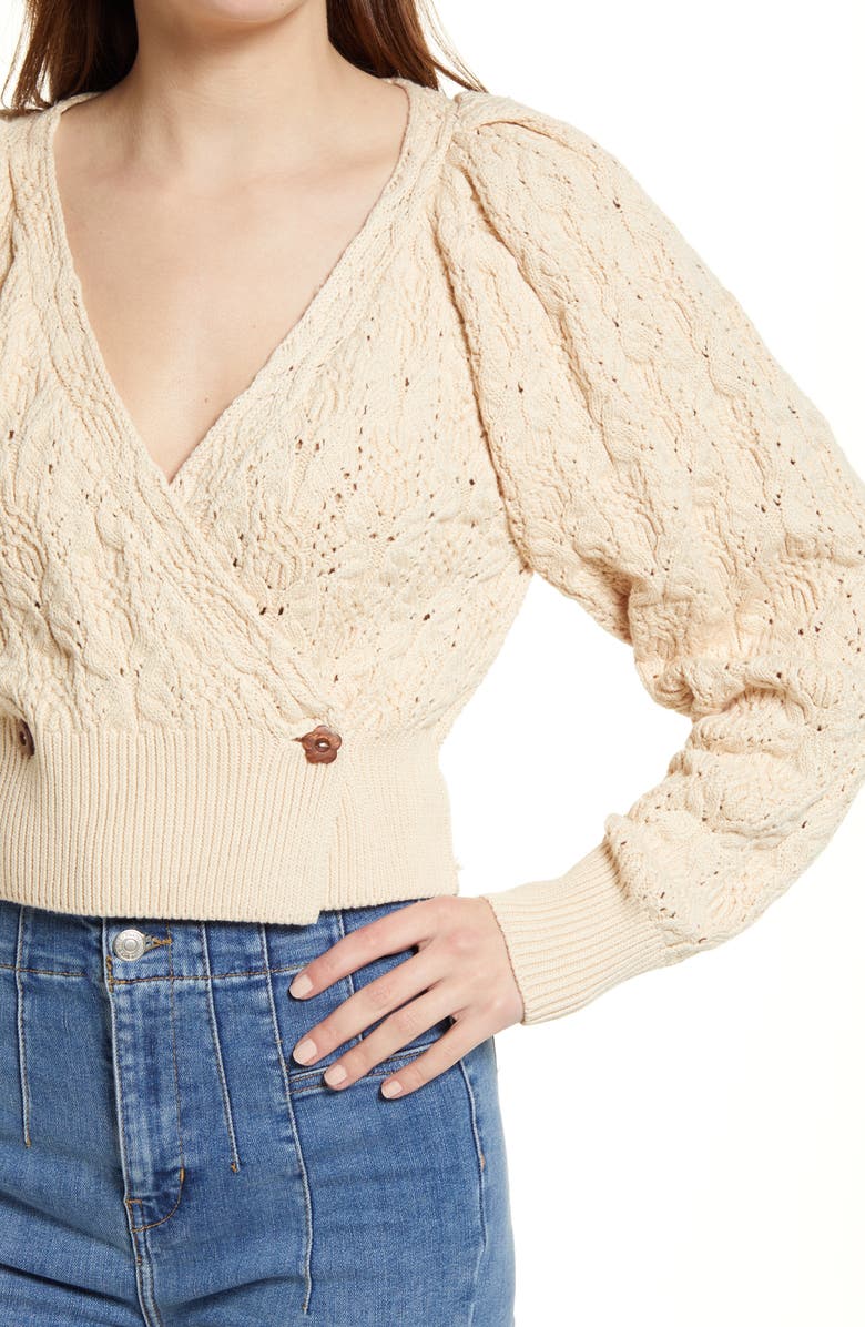 Free People Olive You Cable Wrap Cardigan, Alternate, color, 