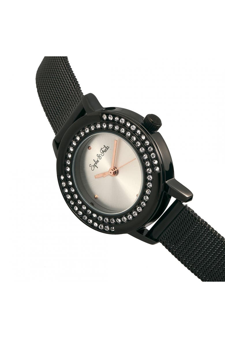 Sophie & Freda Cambridge Bracelet Watch w/Swarovski Crystals, Alternate, color, Black