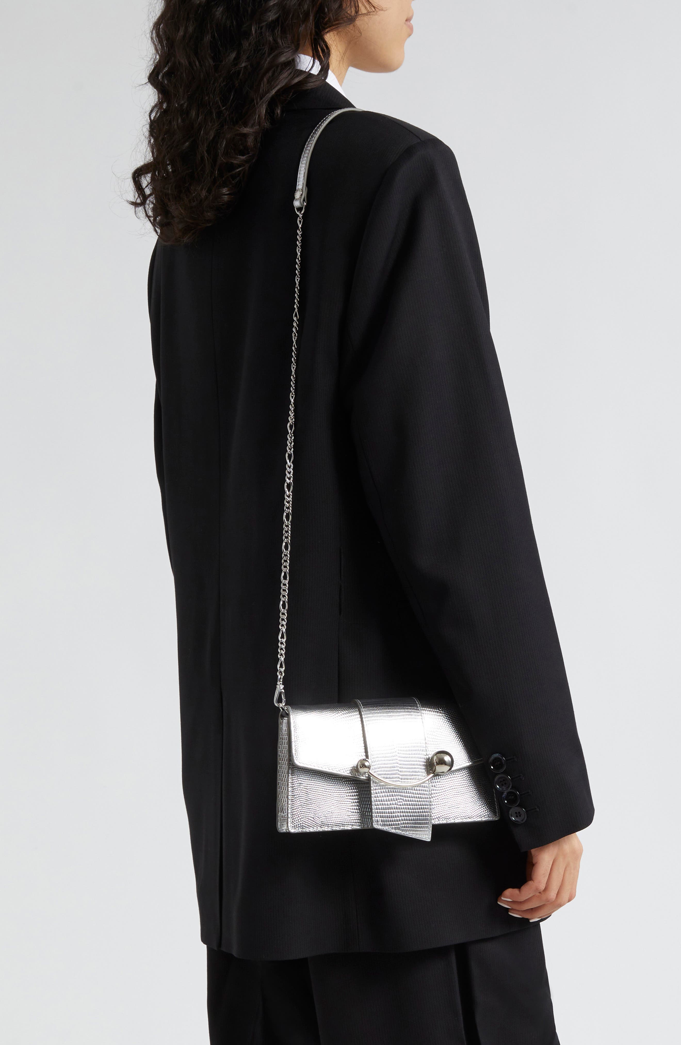 Strathberry Crescent on a Chain Lizard Embossed Leather Shoulder Bag, Alternate, color, 