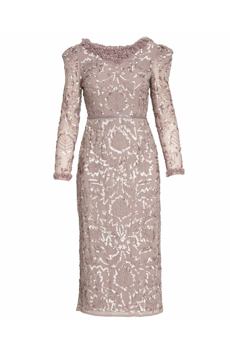 Mac Duggal Embellished High Neck Puff Sleeve Fitted Dress, Alternate, color, Mauve