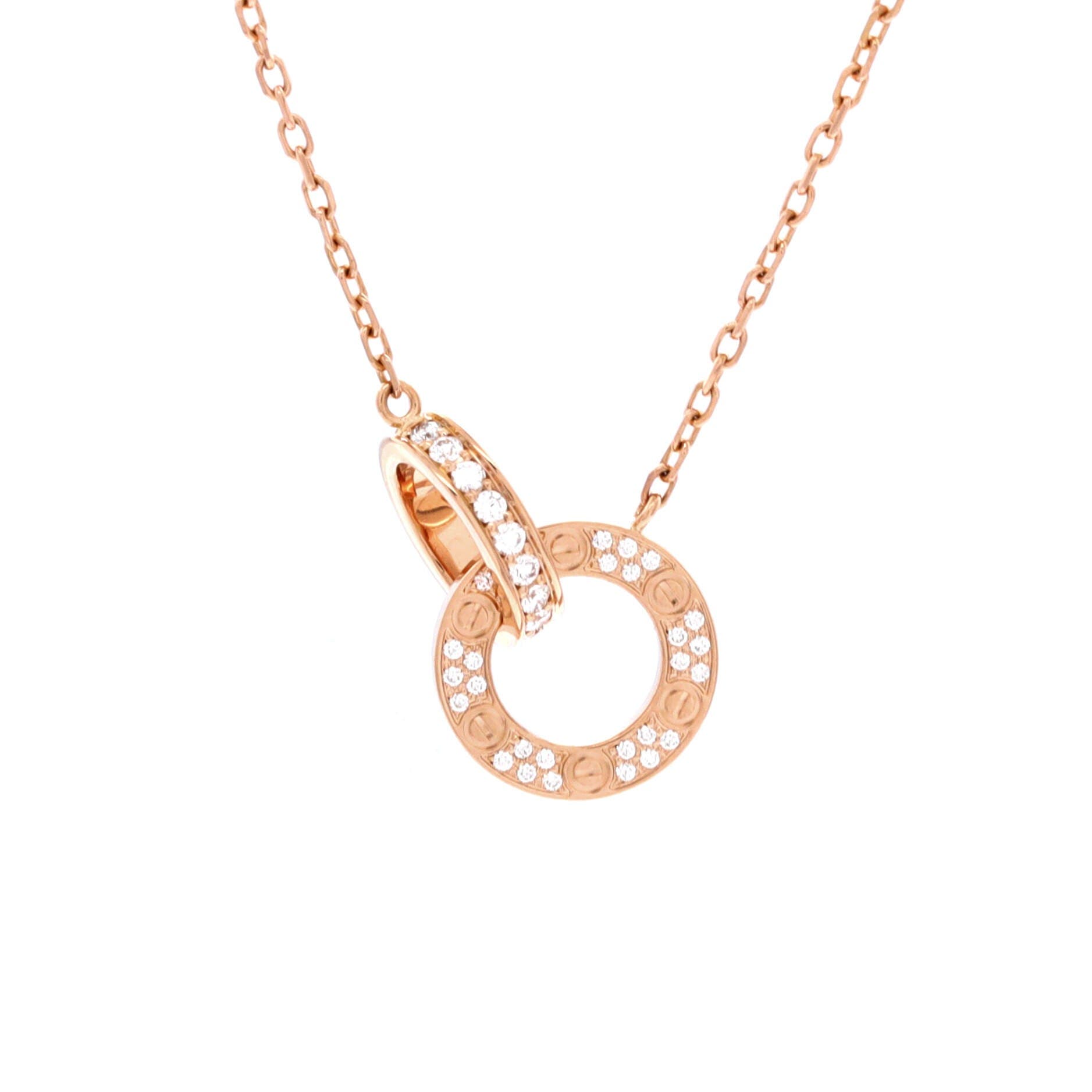 Love Interlocking Pave Necklace 18K Rose Gold and Diamonds, Main, color, Metallic Gold