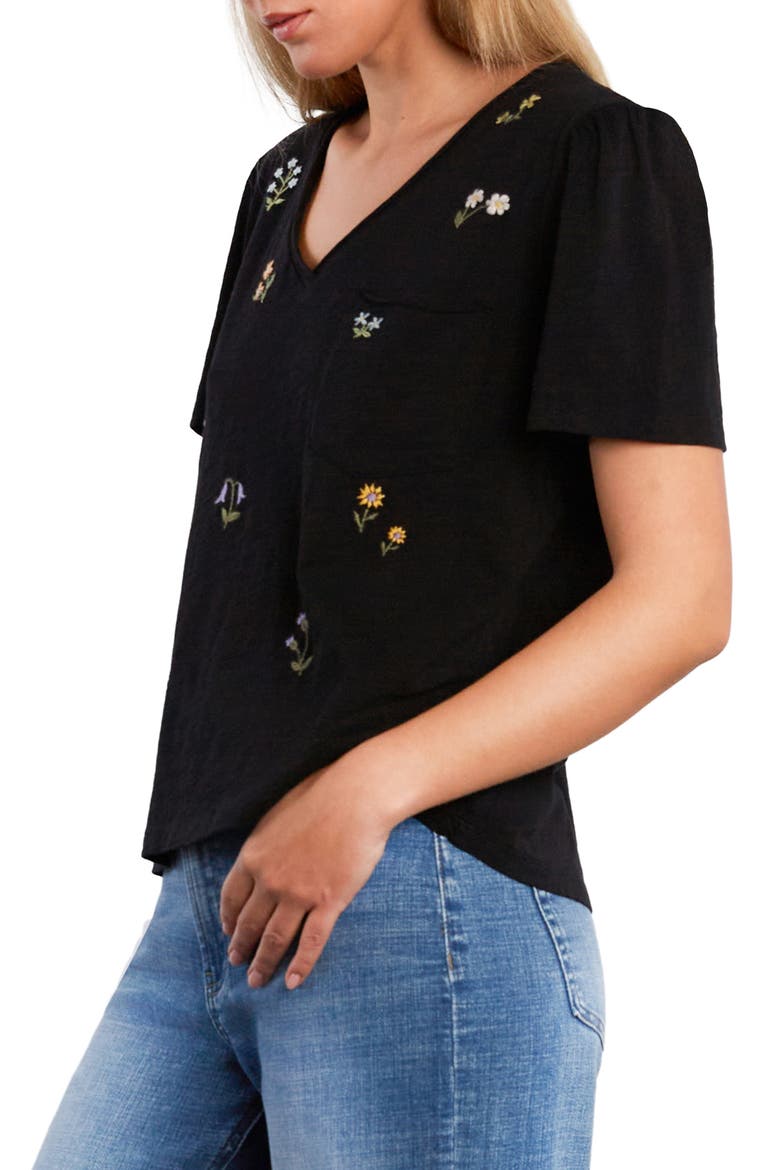 Wild Meadow Embroidered Puff Sleeve Cotton T-Shirt, Alternate, color, BLACK BEAUTY