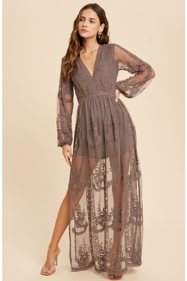 Floral Embroidered Long Sleeve Maxi Dress, Alternate, color, MIDNIGHT