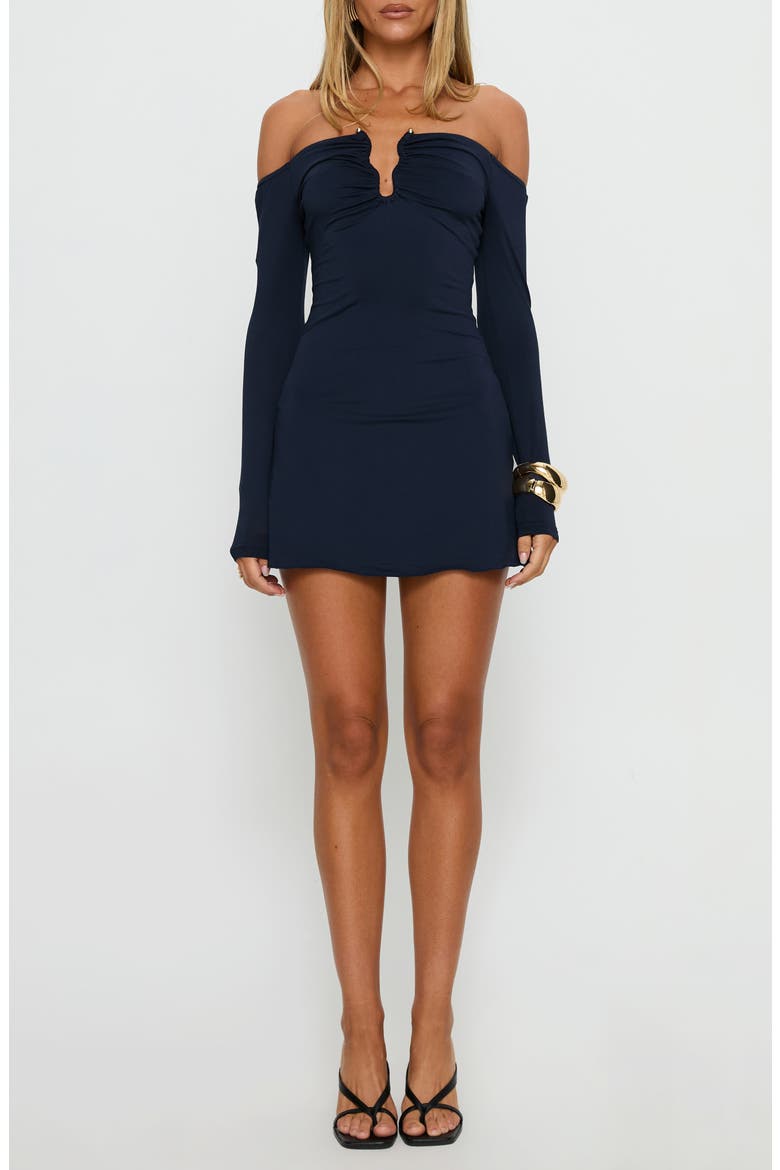 Imeralda Off the Shoulder Long Sleeve Minidress, Main, color, NAVY