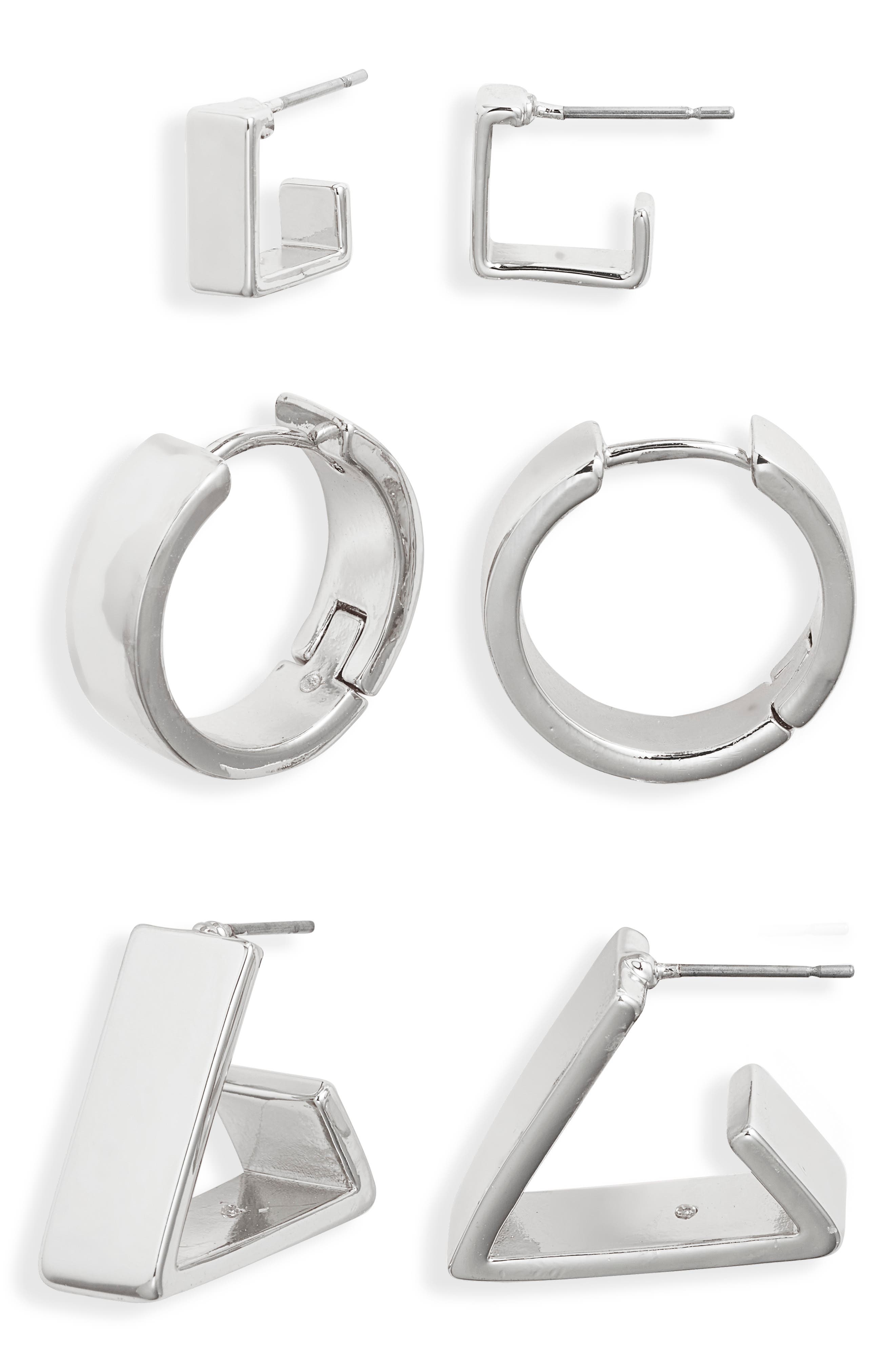 Open Edit 3 Pairs of Geometric Earrings