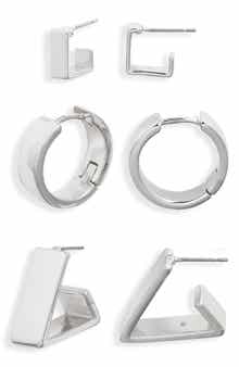 Open Edit 3 Pairs of Geometric Earrings