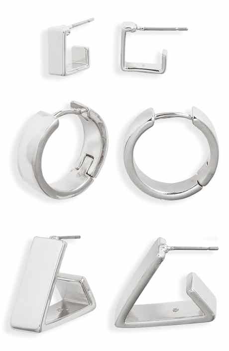 Open Edit 3 Pairs of Geometric Earrings