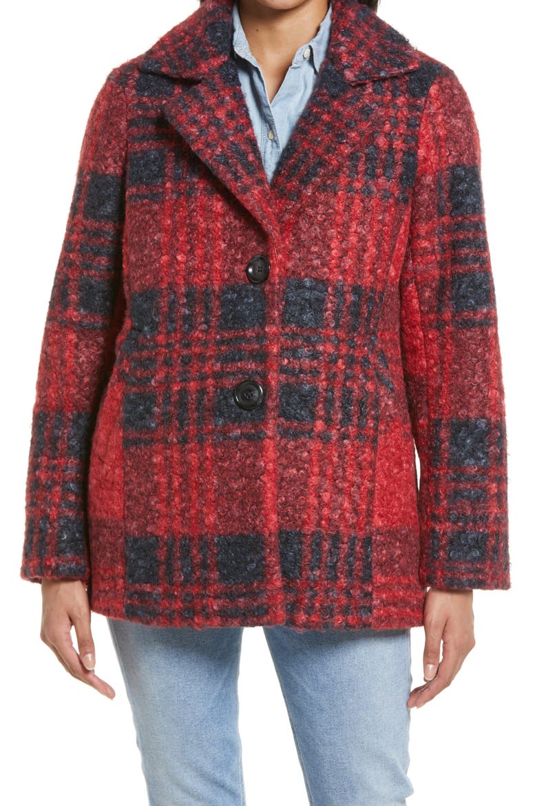 Plaid Teddy Coat, Alternate, color, RED/ CHARCOAL PLAID