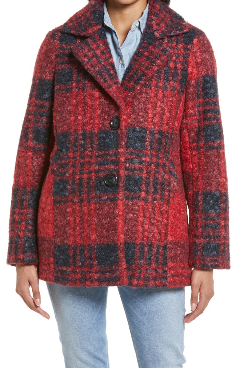 Sam Edelman Plaid Teddy Coat, Alternate, color, Red/ Charcoal Plaid