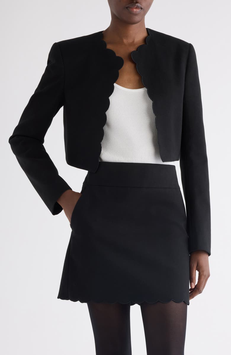 Chloé Scallop Edge Spencer Jacket, Main, color, Black