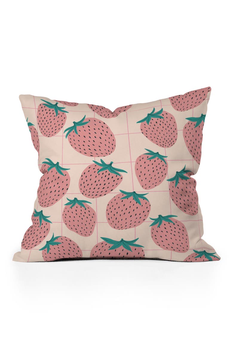 Pink Strawberry Print Throw Pillow, Main, color, GREEN/ PINK MULTI