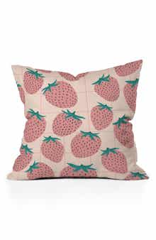 Deny Designs Pink Strawberry Print Throw Pillow
