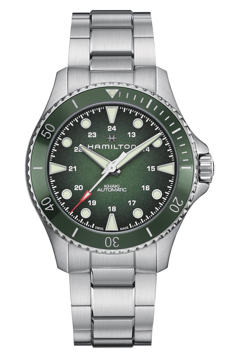 Khaki Navy Scuba Automatic Bracelet Watch, 43mm, Main, color, GREEN