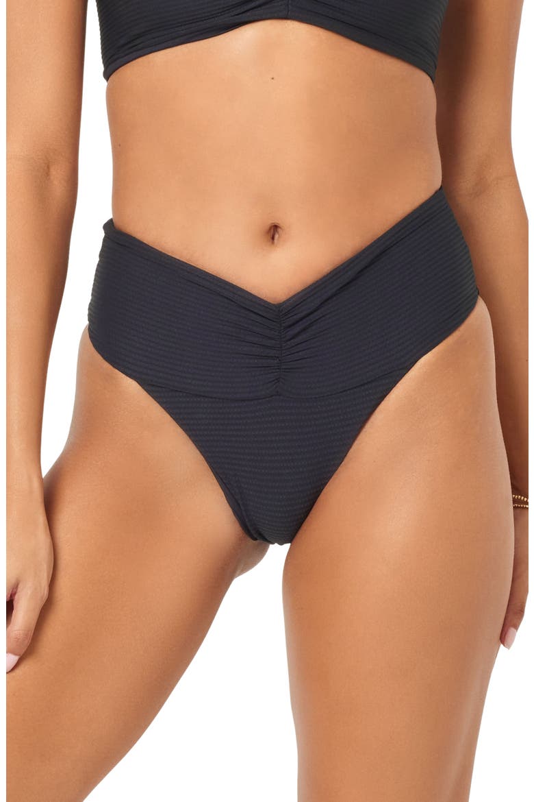 Bardot Ribbed Bikini Bottoms, Main, color, BLACK
