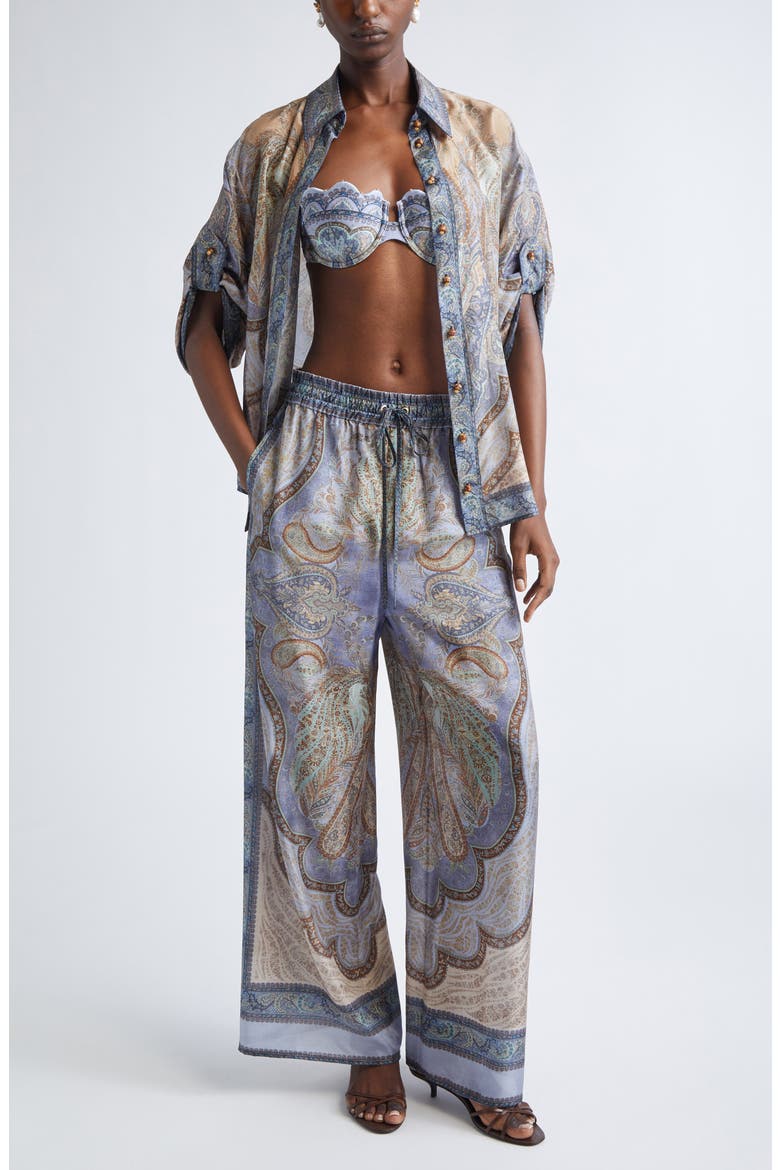 Wanderlust Paisley Relaxed Wide Leg Habutai Silk Drawstring Pants