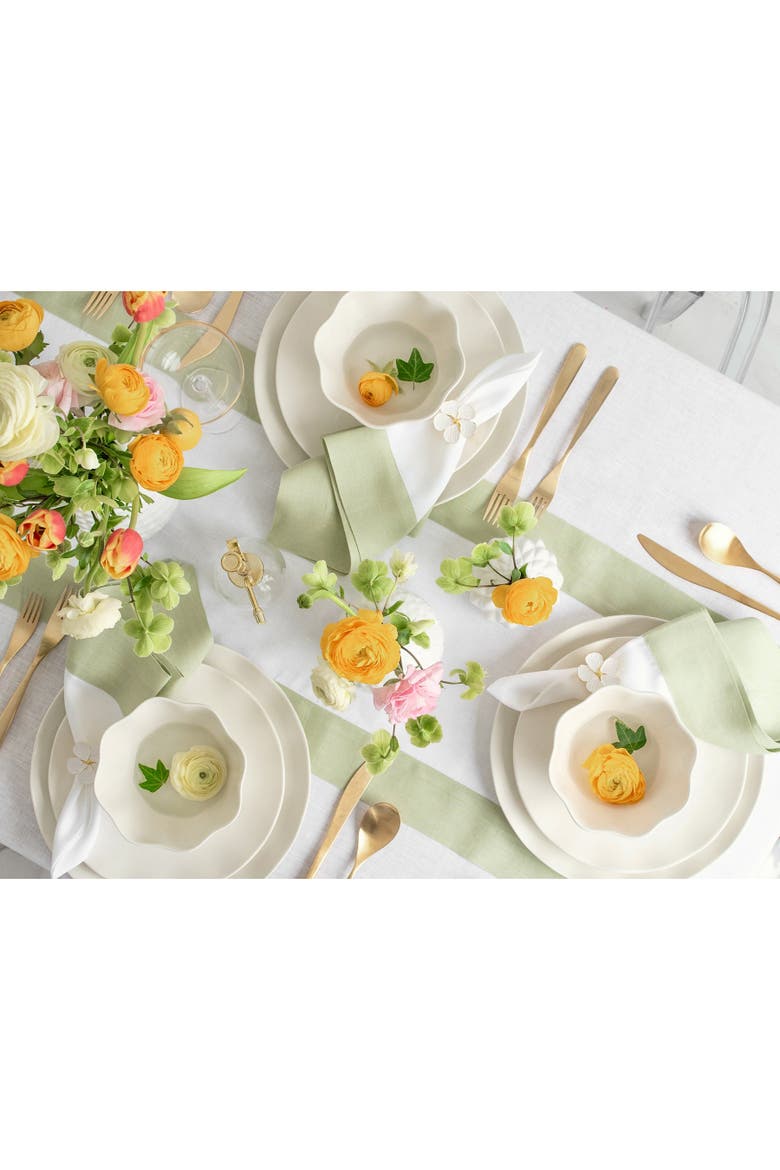 Linen Table Runner - Contempo, Alternate, color, Sage Green and White