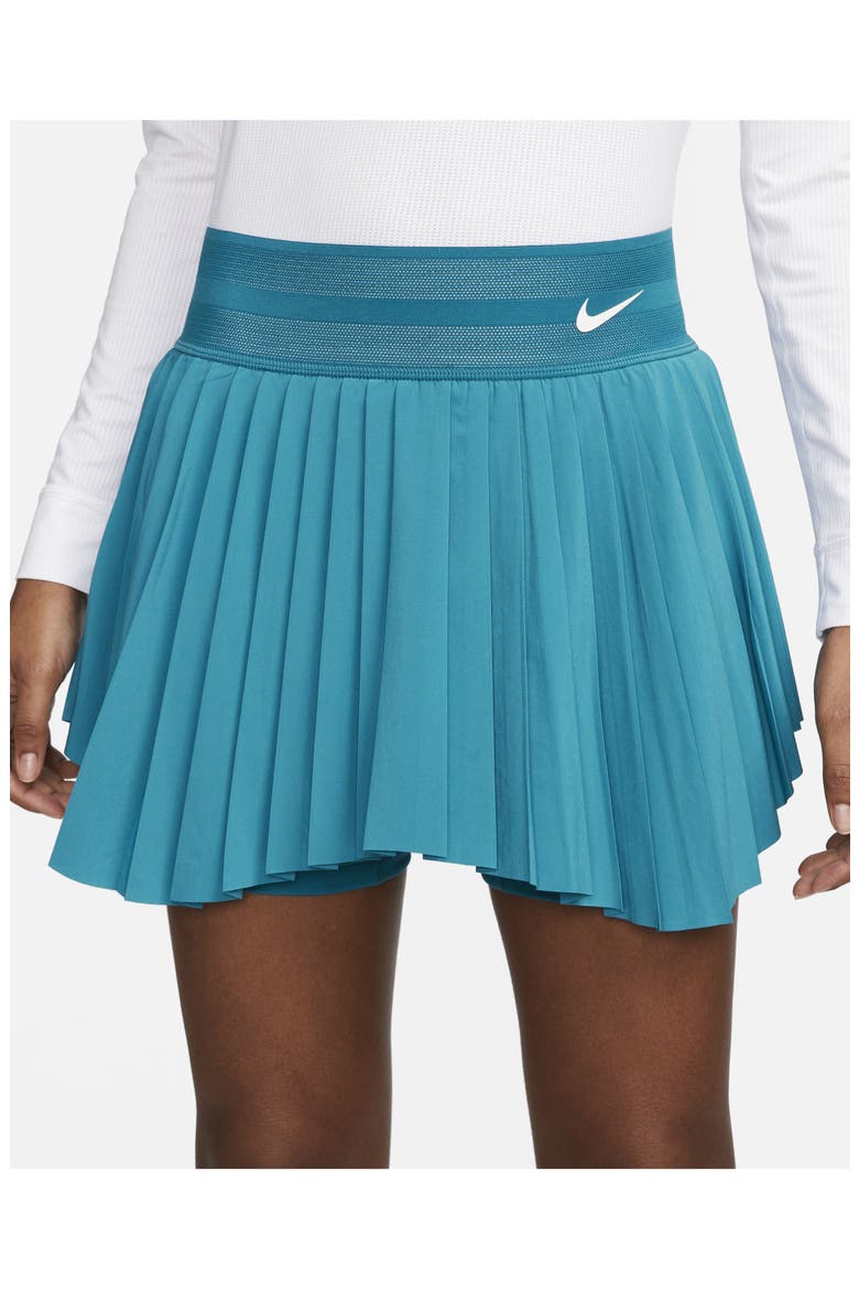 Court Dri-FIT Slam Pleated Handkerchief Hem Skort, Alternate, color, GREEN ABYSS/ WHITE