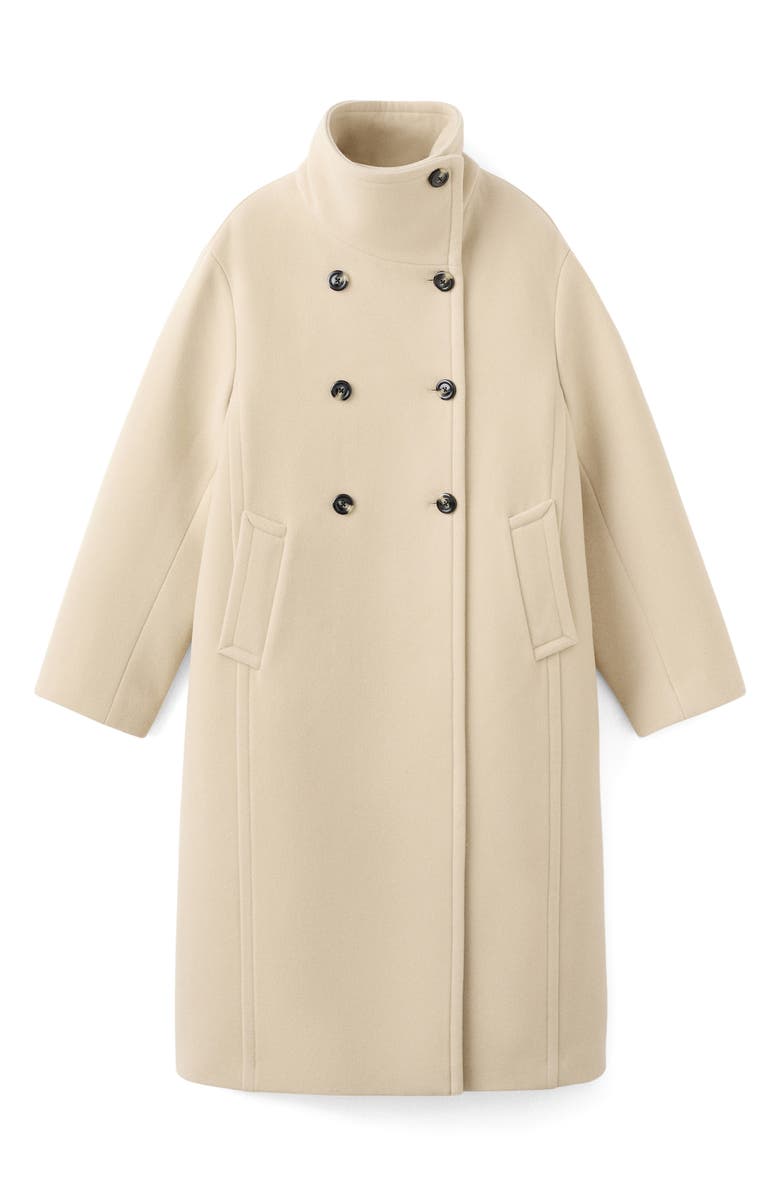 MANGO Double Breasted Stand Collar Coat, Main, color, Vanilla
