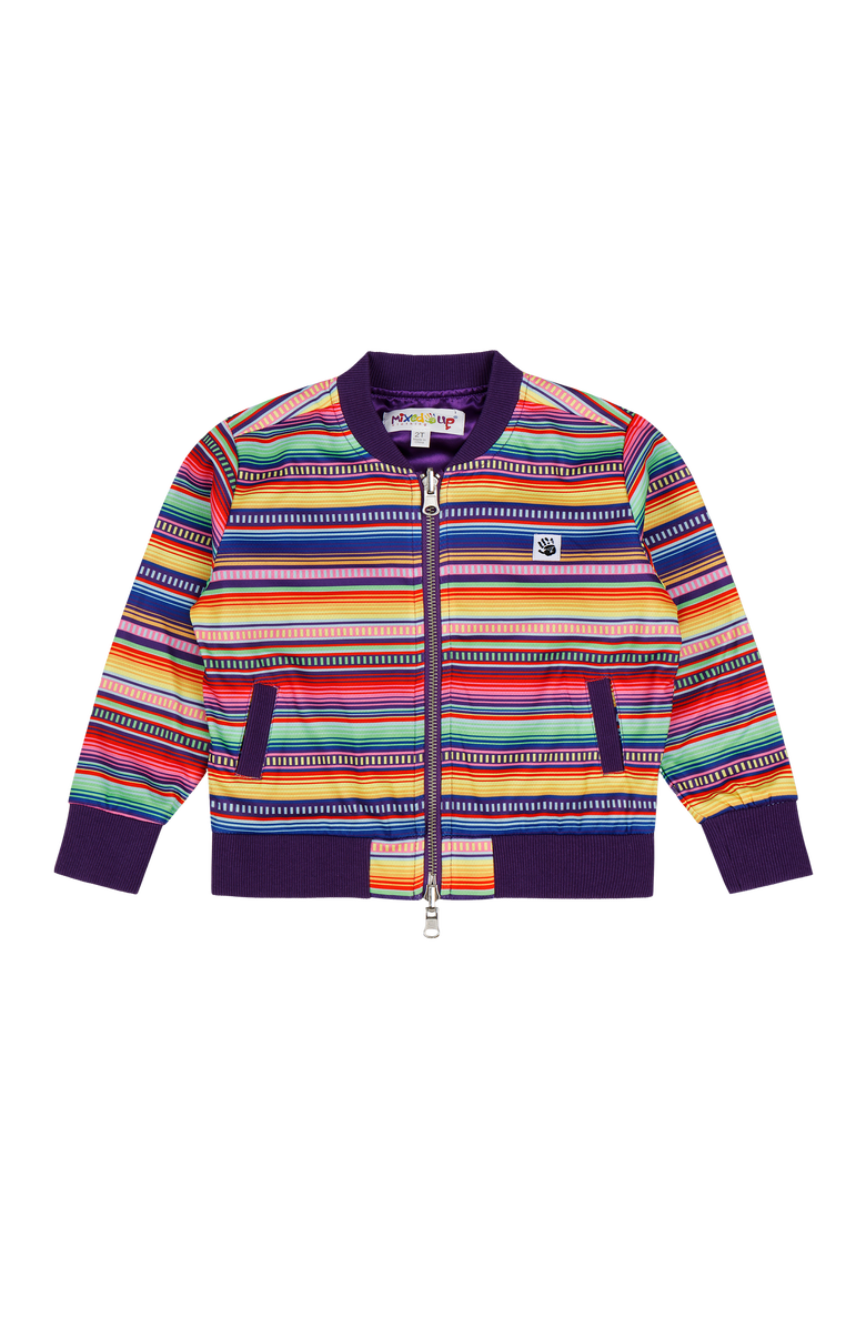 Mixed Up Clothing Girls Reversible Zip up Lightweight Bomber Jacket, Alternate, color, Purple Multicolor Stripe