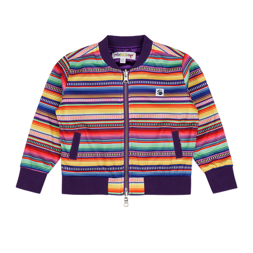 Mixed Up Clothing Girls Reversible Zip Up Lightweight Bomber Jacket In Purple Multicolor Stripe