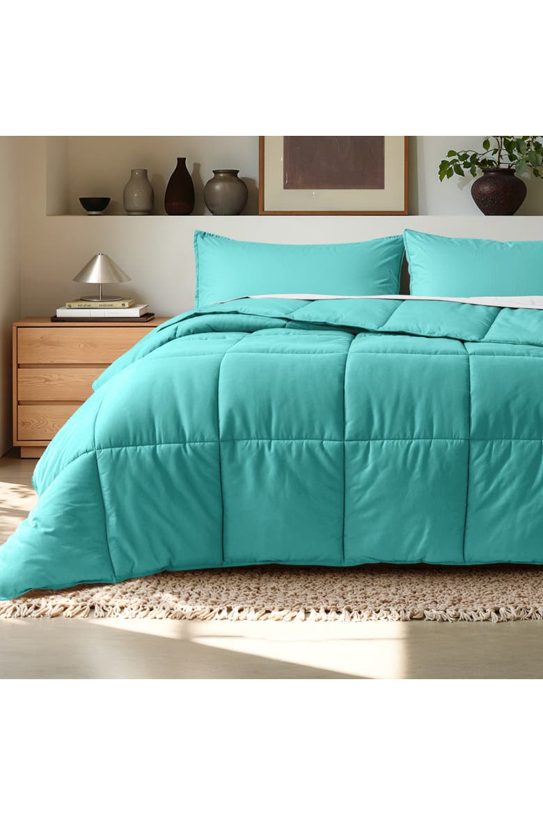 All-Season Down Alternative Comforter Set, Alternate, color, Turquoise