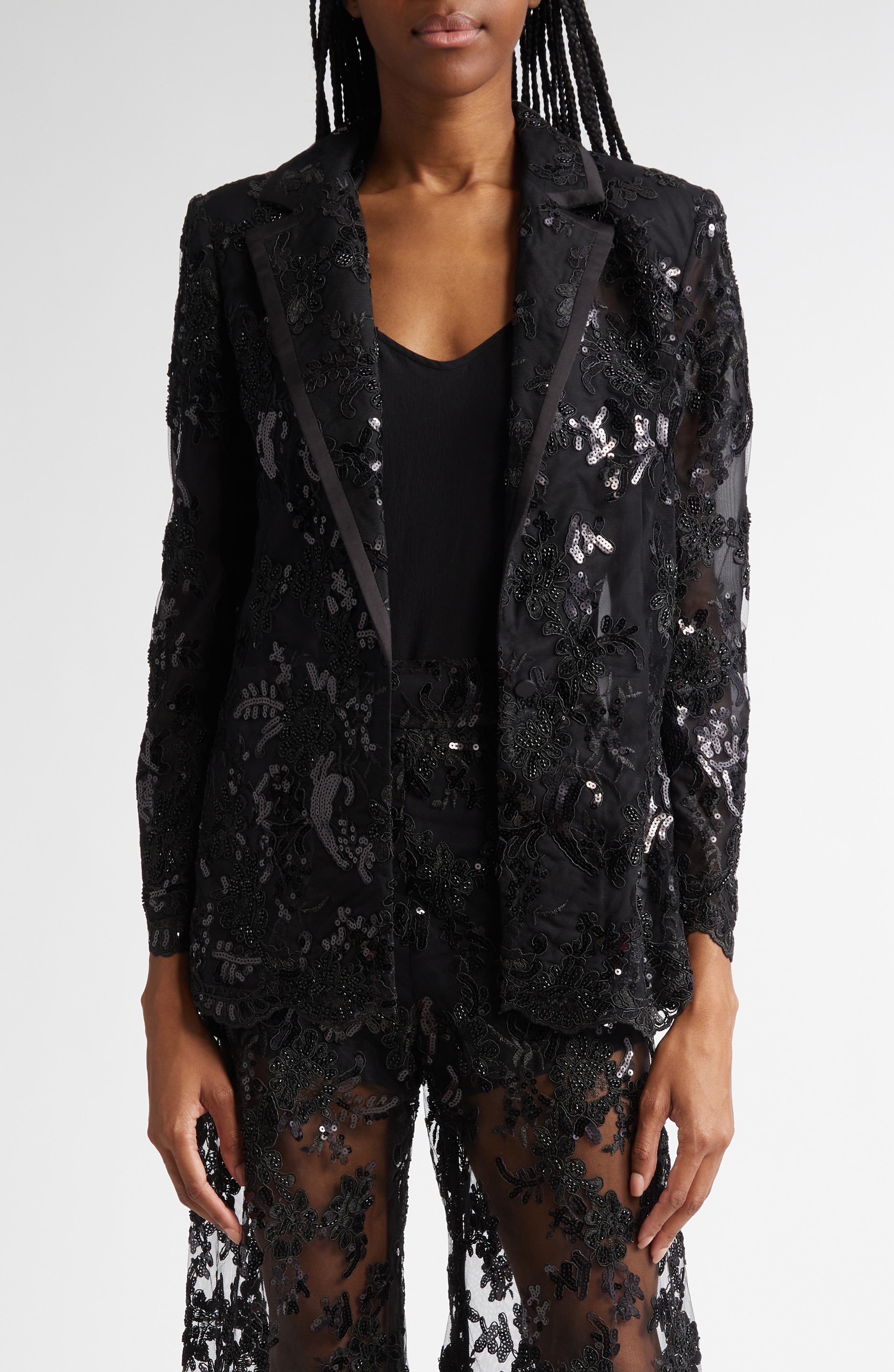 Alice + Olivia Judith Sequin Lace Blazer