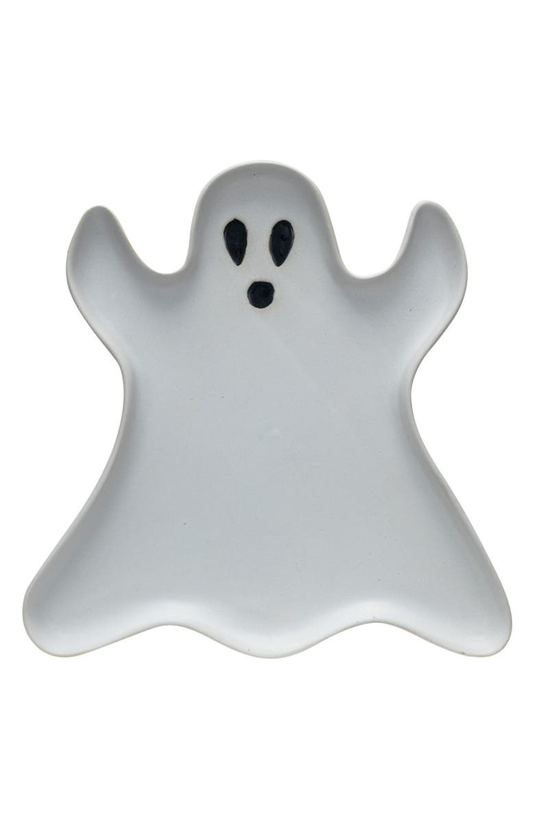 Creative Co-Op Ceramic Ghost Plate, Main, color, White / Black