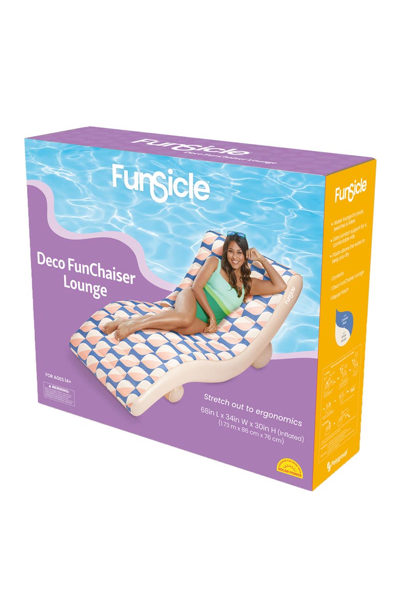 Funsicle Deco Funchaiser Lounge Blue & Cream, Inflatable Pool & Water Float, Main, color, Multicolored