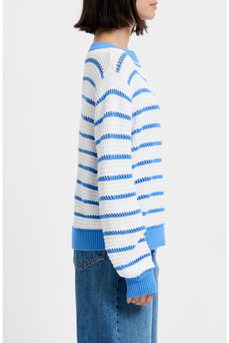 Stripe Open Stitch Cotton Sweater, Alternate, color, 10-SUMMER WHITE-BLUE HY