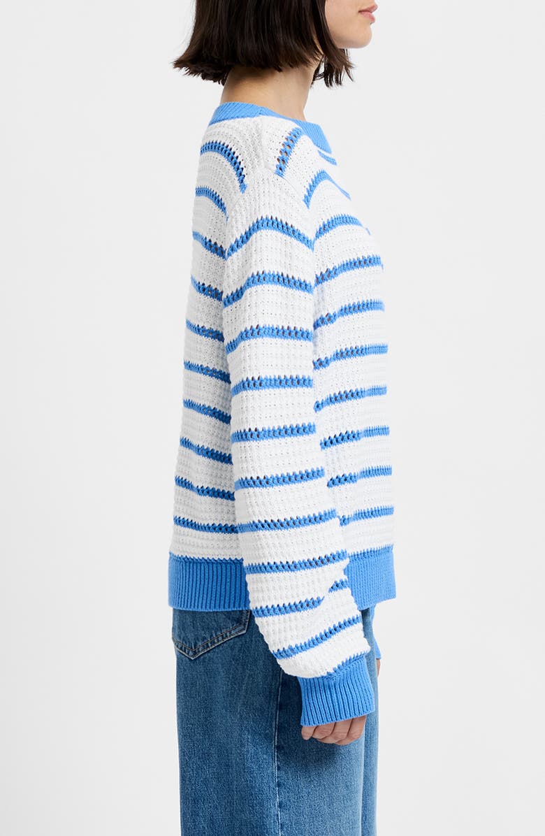 French Connection Stripe Open Stitch Cotton Sweater, Alternate, color, 10-Summer White-Blue Hy