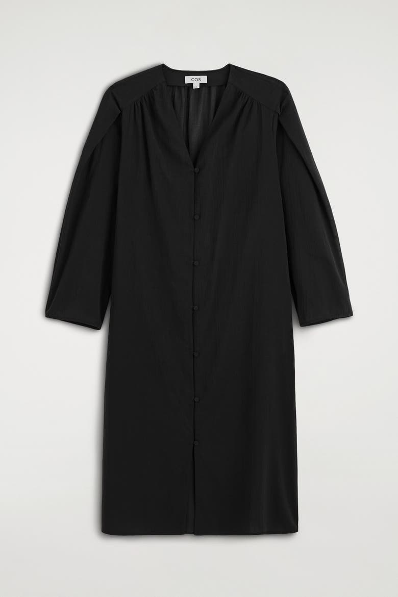 Gathered Lightweight Cotton Midi Dress, Main, color, BLACK