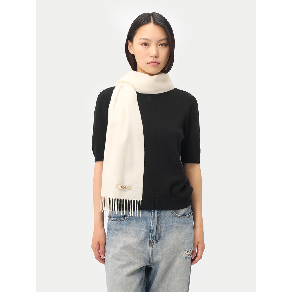 Gobi Mongolian Cashmere Cashmere Woven Scarf In White