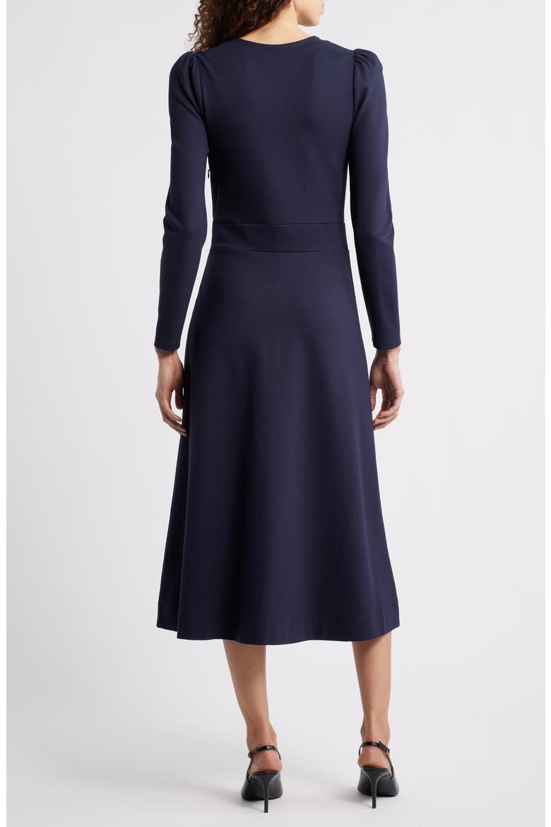 Half-Zip Long Sleeve Ponte Midi Dress, Alternate, color, NAVY NIGHT