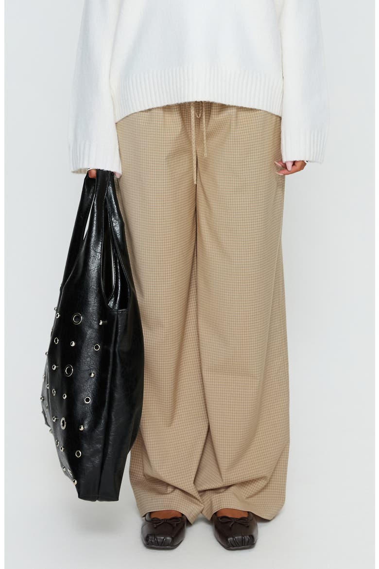 Ketrina Plaid Wide Leg Drawstring Pants, Main, color, BEIGE PLAID