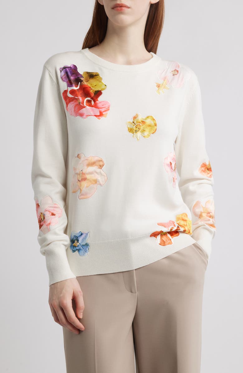 Elie Tahari The Jessamy Floral Appliqué Sweater, Main, color, 