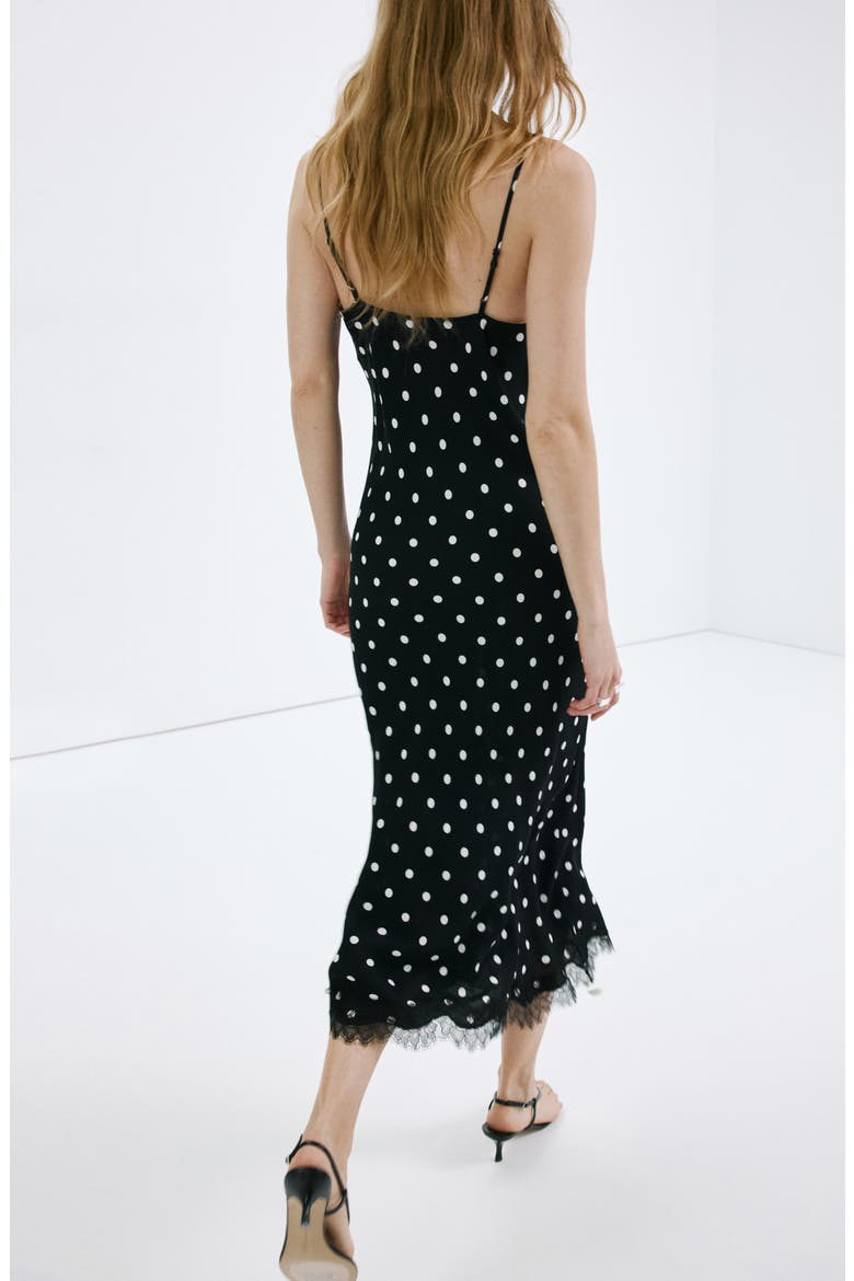 Lace Detail Polks Dot Dress, Alternate, color, BLACK