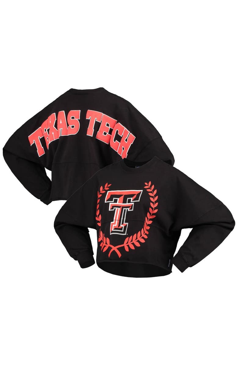 SPIRIT JERSEY Women's Black Texas Tech Red Raiders Laurels Crop Long Sleeve T-Shirt, Main, color,