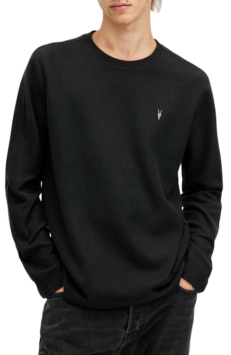 AllSaints Rowe Long Sleeve Waffle Knit T-Shirt, Main, color, Jet Black