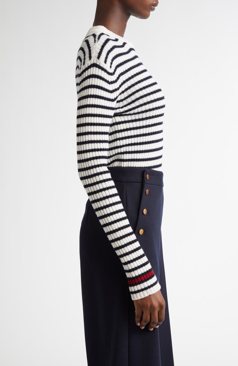 Max Mara Lari Button Detail Stripe Virgin Wool Rib Sweater, Alternate, color,