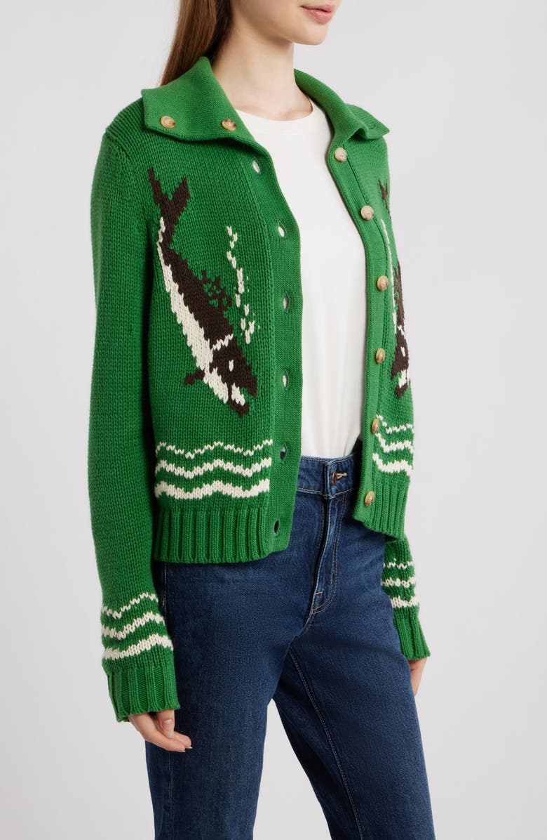 THE GREAT. The Bass Cardigan, Alternate, color, Grove