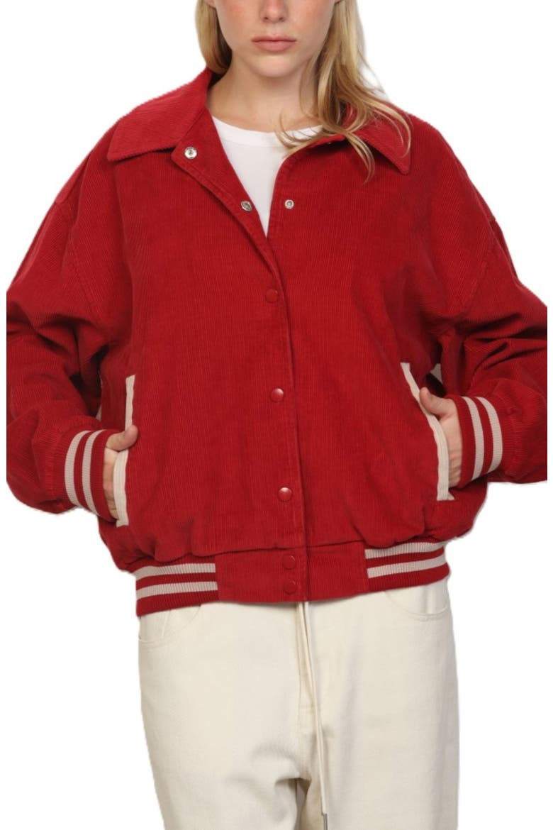 Oversized Corduroy Varsity Jacket, Main, color, RED COMBO