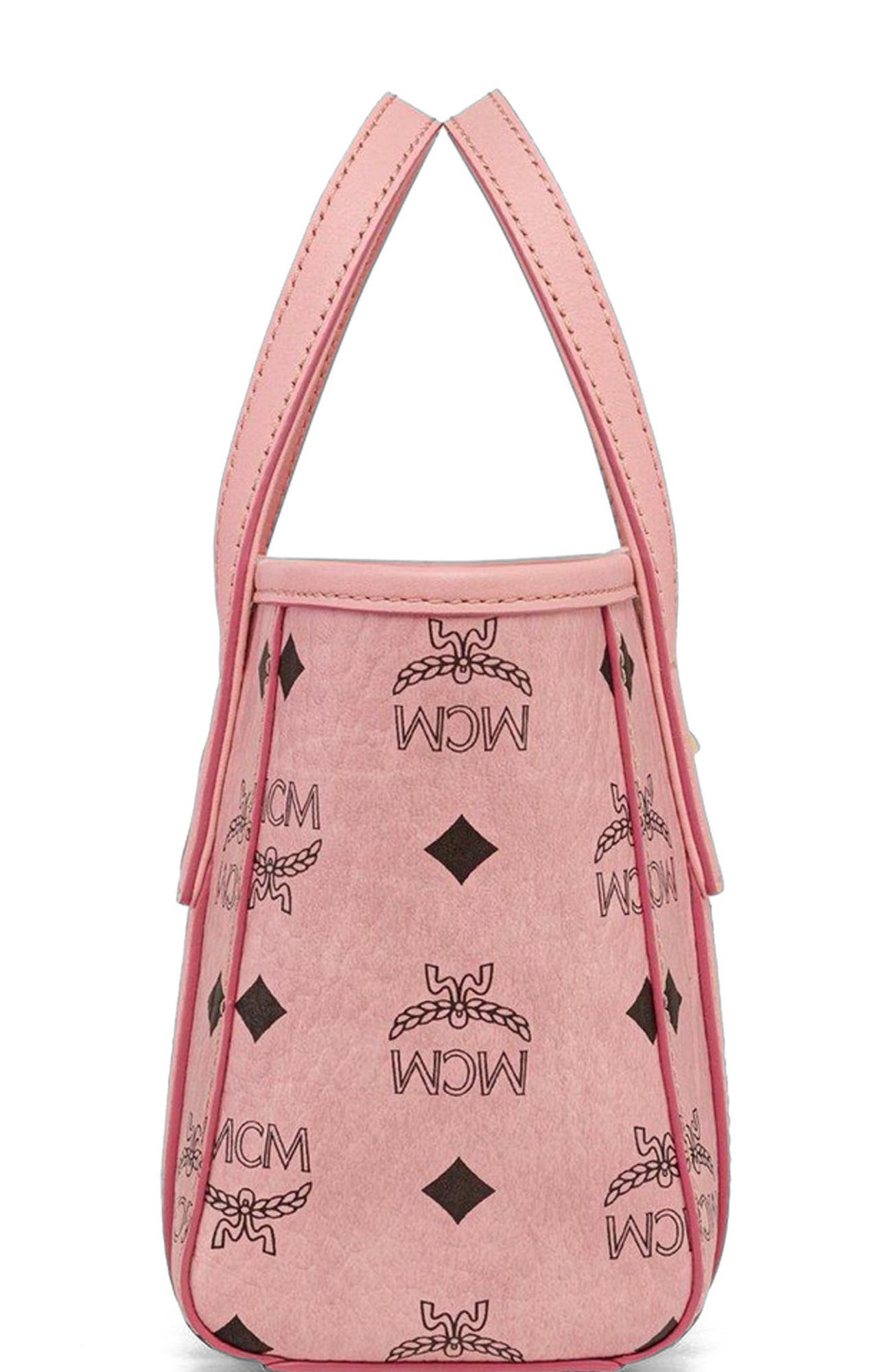 MCM X-Mini Toni Top-Zip Shopper in Visetos, Alternate, color, Pink