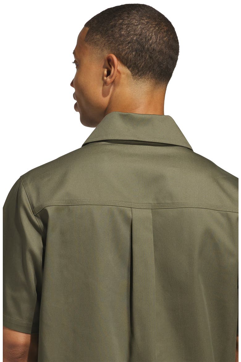 Short Sleeved Woven Buttoned Front Top, Alternate, color, OLIVE STRATA