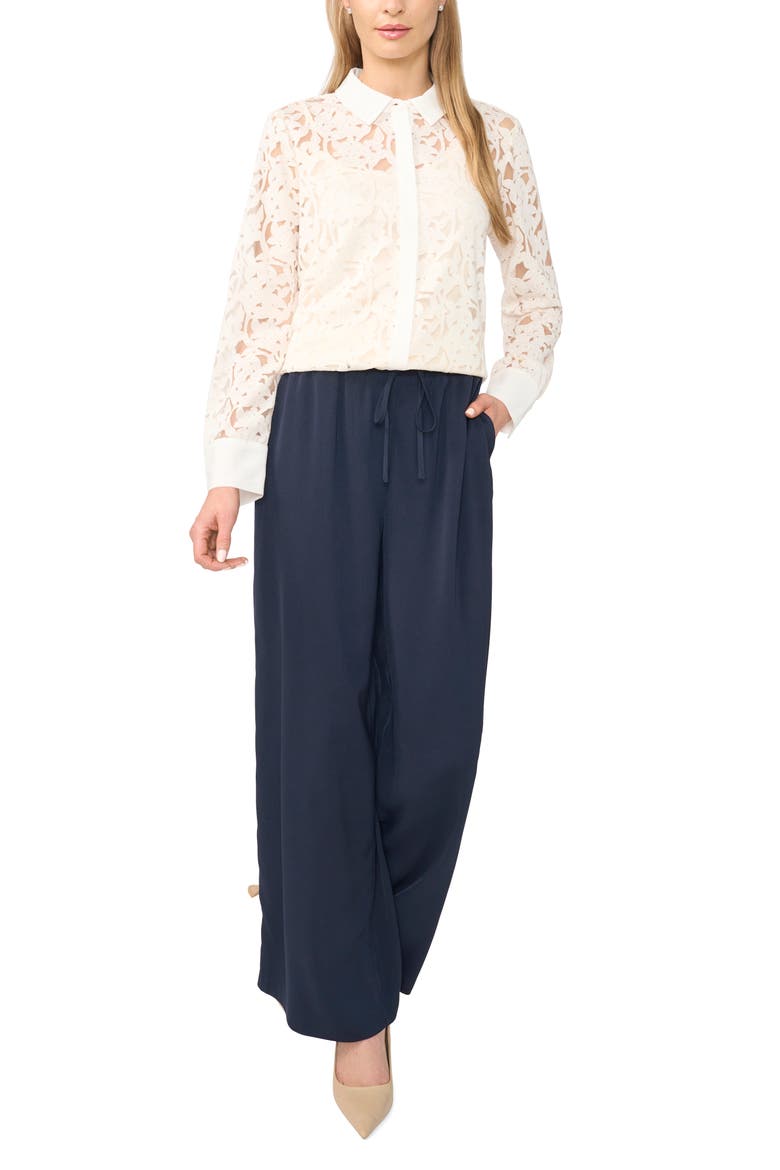 Floral Lace Hidden Placket Shirt, Alternate, color, NEW IVORY
