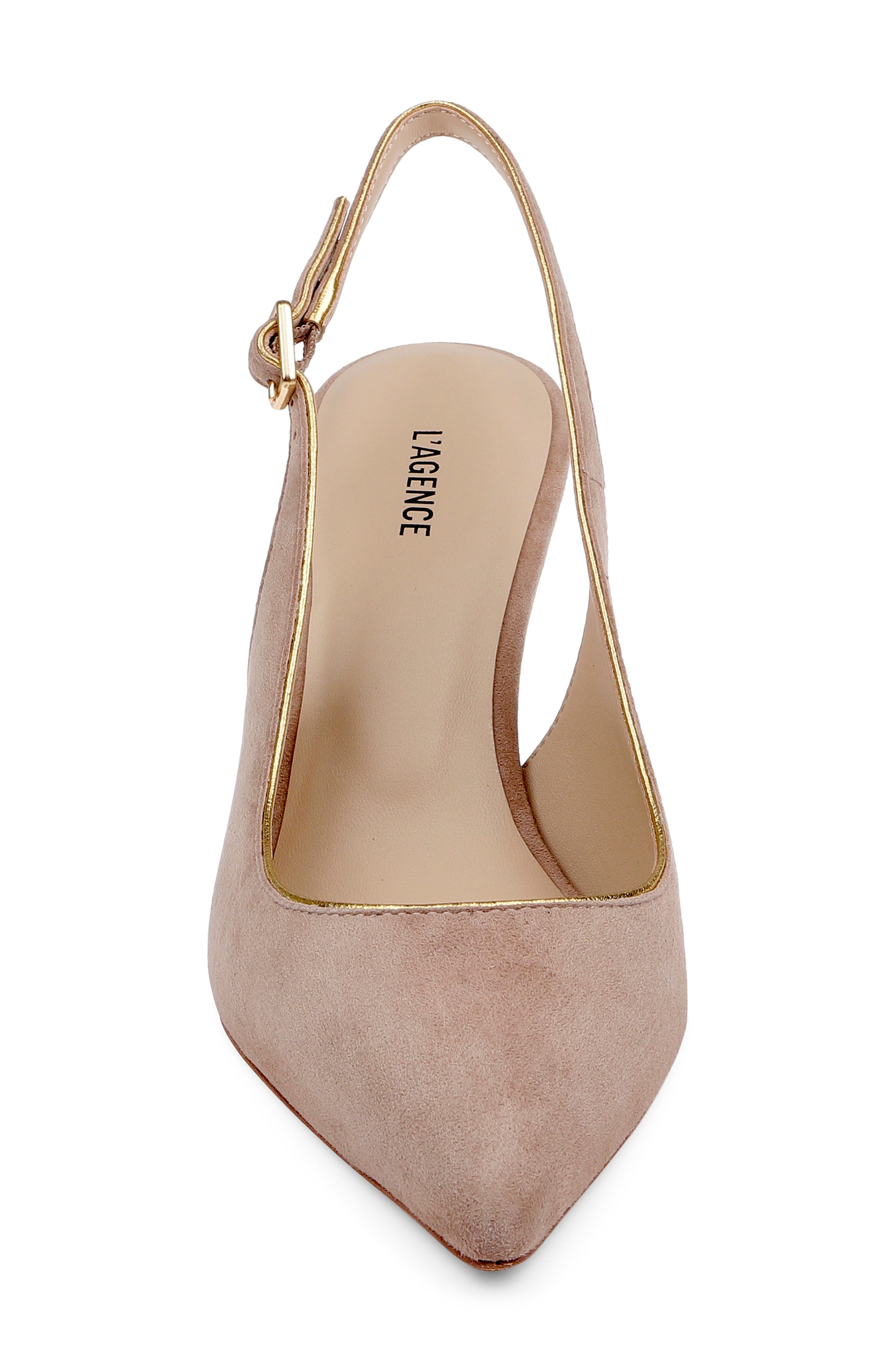 L'AGENCE Vichy II Leather Trimmed Pointed Toe Slingback Pump, Alternate, color, Cappuccino Suede
